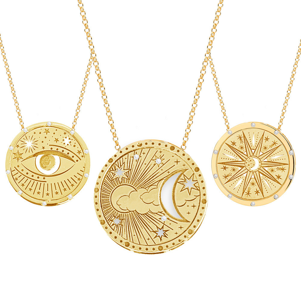 Aço Inoxidável Novo Simples Tarot Pingente Colar Estilo Frio Camisola Cadeia Colar 18K
