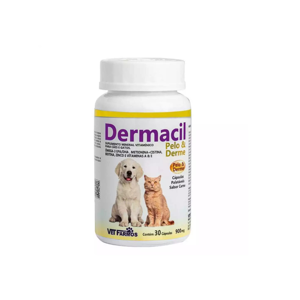 Dermacil 900mg Suplemento Vitamínico Pelo e Derme para Cães e Gatos ...