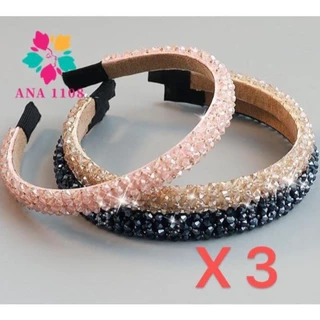 ANA1108 KIT 3 PCS Moda de alta classe Tiara Media com miçangas e pequenos cristais moda feminina blogueira em Oferta na Shopee