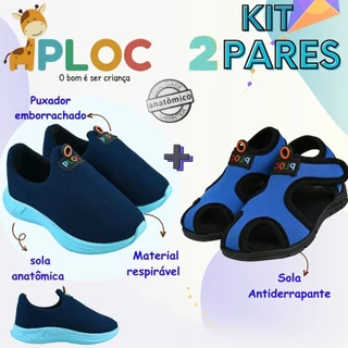 Kit 2 pares: Tênis Calce Fácil P26 Marinho sola Azul + papete Ploc Menino (PAP01) em Oferta na Shopee