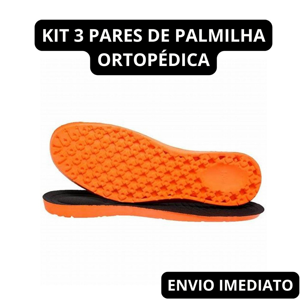 Kit 3 Pares de Palmilha Shock Zero Ortopédica em Gel PU Anatômica Confortável Coturnos