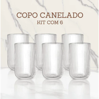 Jogo 6 Copos Canelados de Vidro - 423ml - Em Casa Tem