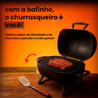Churrasqueira Portátil De Mesa Bafinho Tambor Mini Preta Assados