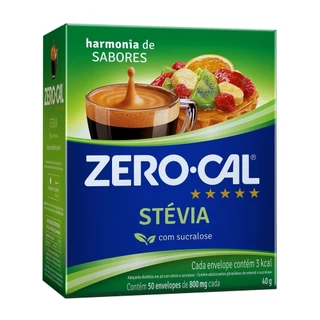 Adoçante Zero-Cal Stevia em Pó 0,8g Embalagem com 50 Unidades em Oferta na Shopee