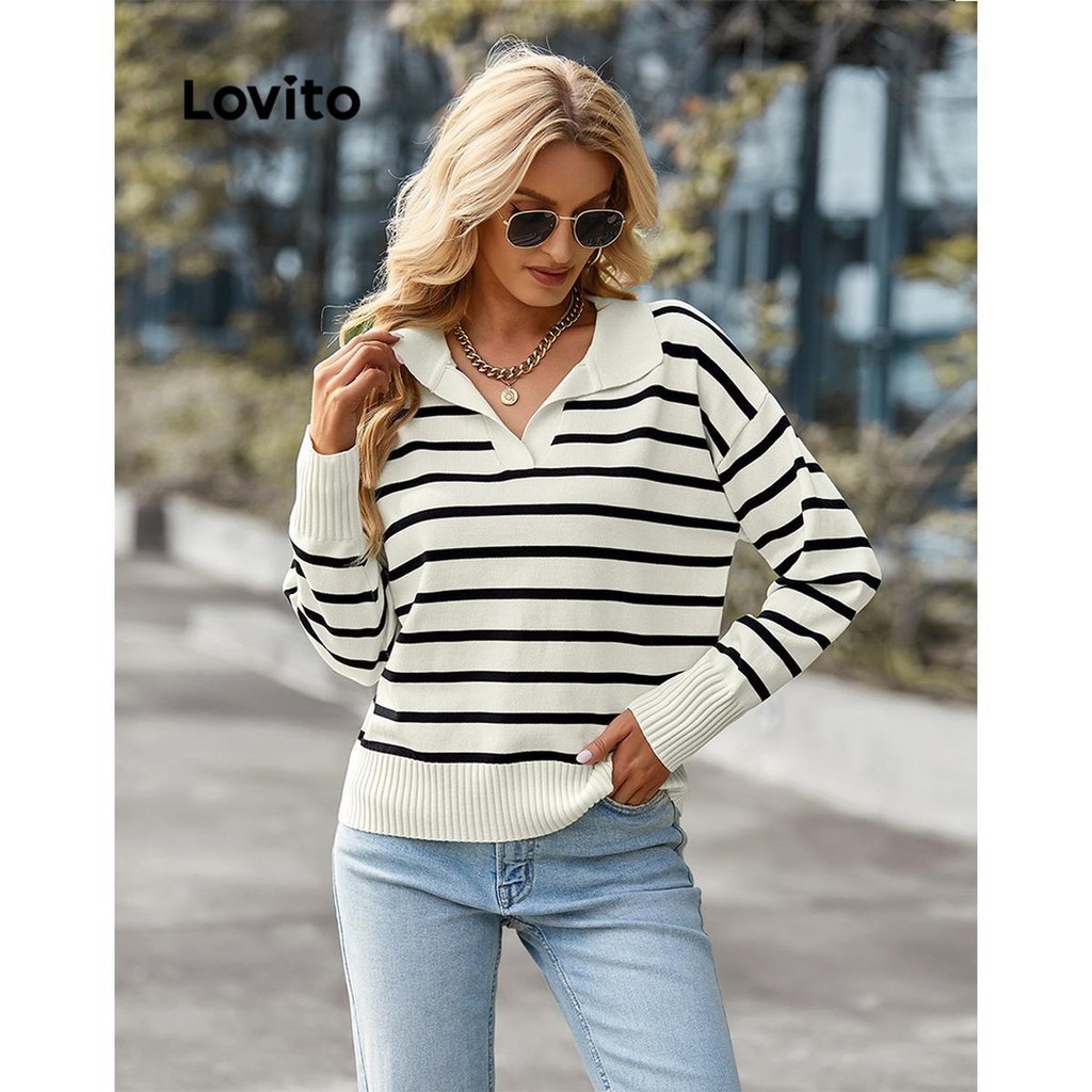 Lovito Suéter listrado casual para mulheres LNL55293
