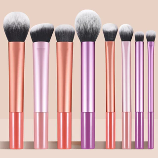 Conjunto de 8 Peças Escova Multicolor para Maquiagem Tubo Longo Conjunto de Escovas Inclui Escova Blush Escova em Pó Solta Escova de Pó para Contorno de Superfície Escova para Sombra Escova para Sombra Escova para Contorno de Escova Brilhante Fábrica de E
