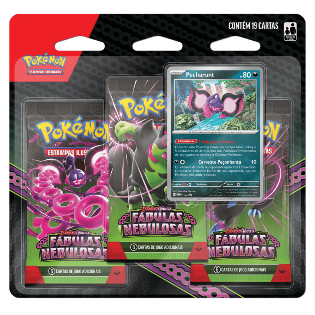 Pokémon Blister Triplo Pecharunt EV 6.5 Coleção Fabulas Nebulosas