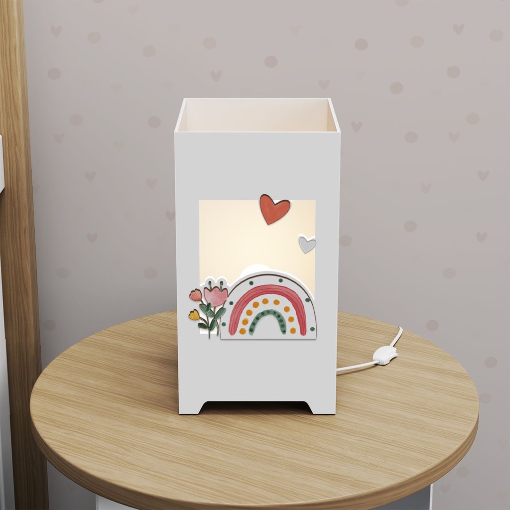 Abajur Luminária MDF Quarto Bebê Kit Higiene Sunshine Arco Íris