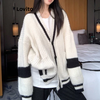 Lovito Cardigans casuais com padrão listrado para mulheres LNM75153