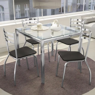 Kit Conjunto Mesa Quadrada 4 Cadeiras 90 x 90 cm Sala de Jantar Cozinha Vidro Metal Cromado Preto em Oferta na Shopee