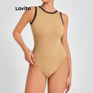 Lovito Body casual com gola lisa e contraste para mulheres LBL16351