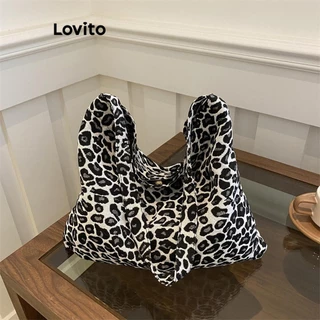 Lovito Bolsa de ombro feminina Spice Girls Vintage Commute de alta capacidade e leopardo simples LFA46518