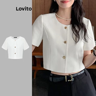 Lovito Blusa elegante de botões simples para mulheres L99ED039