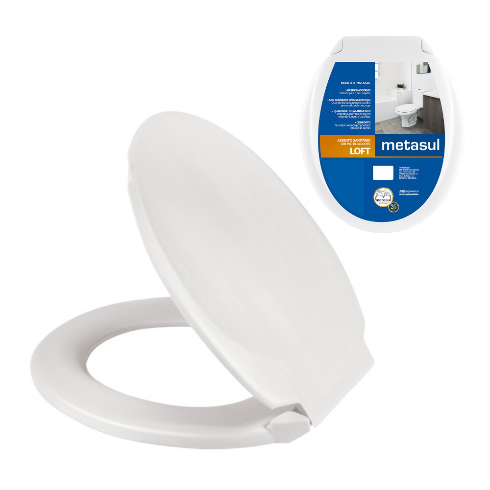 Assento Sanitário Tampa Vaso Oval Branco Confortável Redondo Básico Moderno Loft Universal Metasul Banheiro lavabo