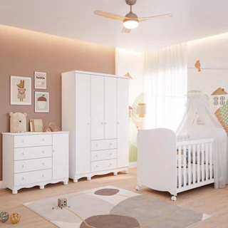 Quarto Bebê Completo Berço Americano Uli Guarda Roupa 4 Portas Cômoda 1 Porta Junior 100% MDF em Oferta na Shopee