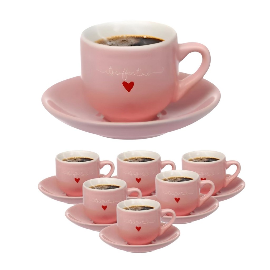 XICARA CAFE L AMOUR PORCELANA ROSA 90ML COM PIRES ELEGANTE