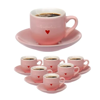 XICARA CAFE L AMOUR PORCELANA ROSA 90ML COM PIRES ELEGANTE