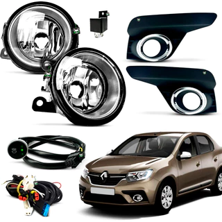 Kit Farol Auxiliar Milha Logan 2019 2020 2021 2022 2023 2024 2025 Preto C/ Aro Cromado Botao Touch