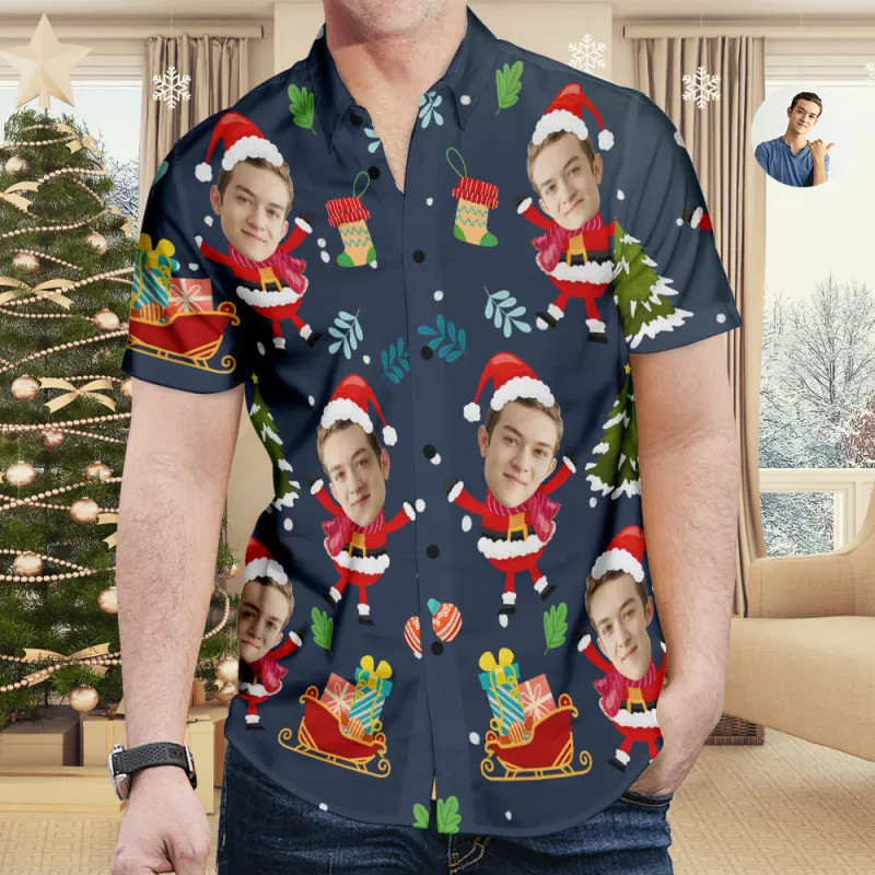 Engraçado Unissex Camisas Havaianas Personalizado Natal 3d Foto Impressão Botão Férias Camisa Manga Curta Designer Roupa