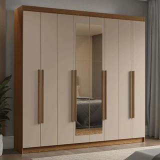 Guarda-Roupa Casal 8 Portas Batentes com Espelho Rustic/Crema/Rustic Venus Madesa em Oferta na Shopee