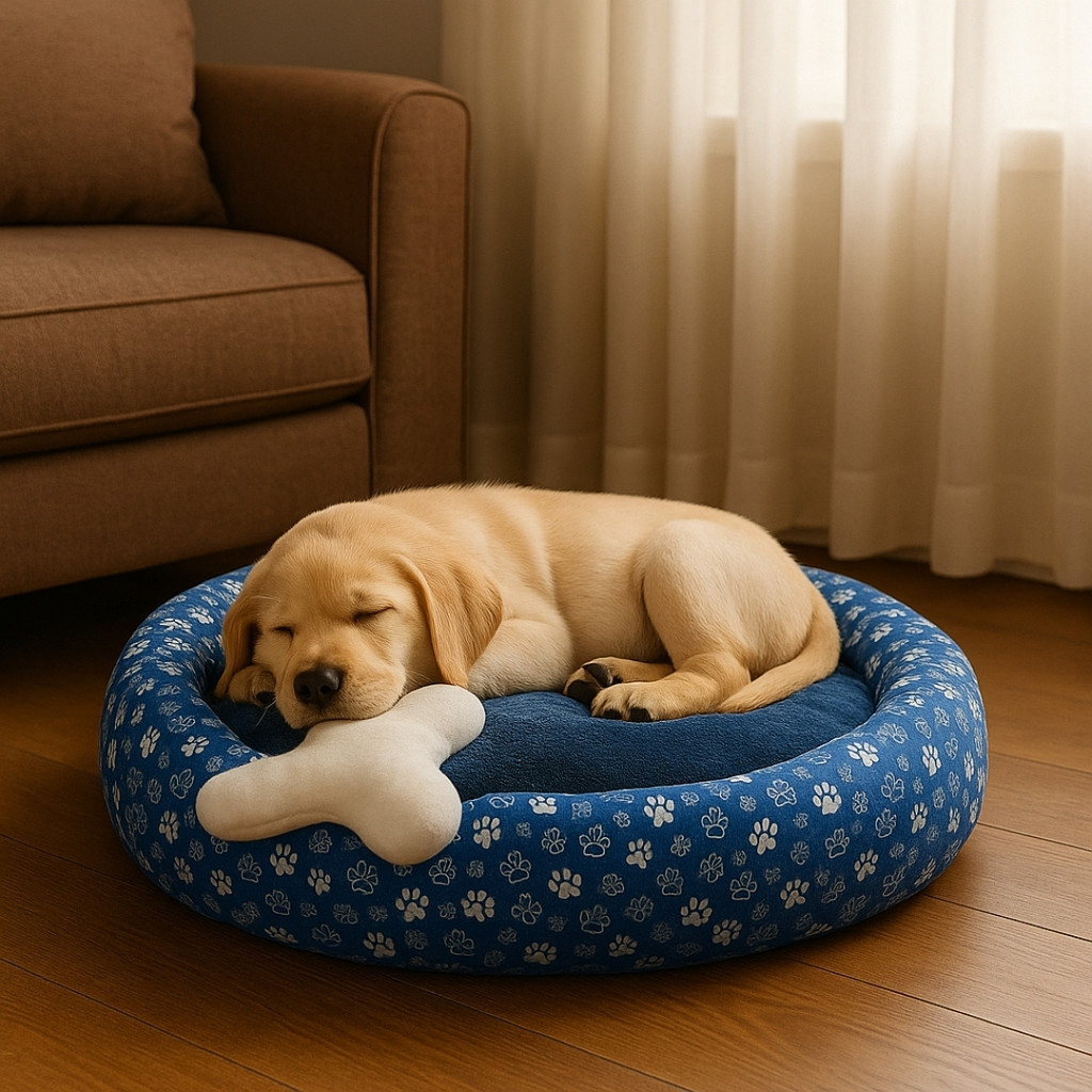 Cama Pet Redonda Peludinha 50cm com Zíper Refil e Ossinho Cachorro Gato Lavável Macia