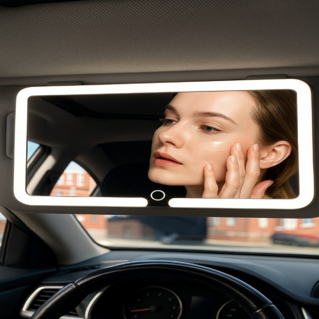 Espelho de Maquiagem para Carro com LED Recarregável, 3 Modos de Luz ...