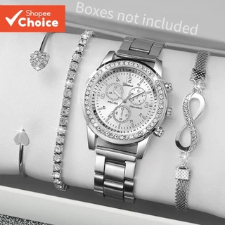Relógio De Quartzo Elegante , Pulseira De Aço Brilhante , Conjunto De Coração , Mulheres Elegantes Sem Caixa em Oferta na Shopee