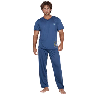 Pijama Masculino de Inverno Manga Curta e Calça De Dormir Conjunto de Homem Dormir Meia estação em Oferta na Shopee