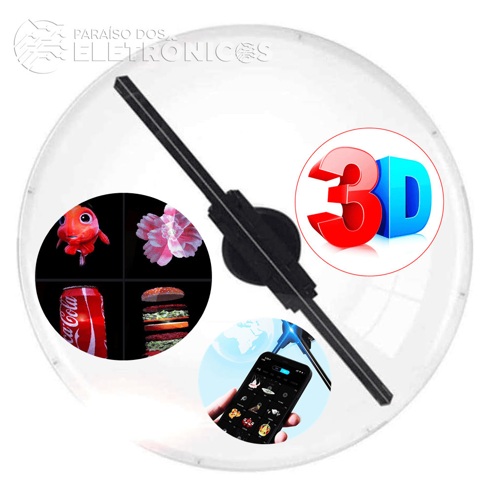 Projetor Holográfico 20x20cm/43x43cm - Tripé Para Holograma 1,50mx37cm Imagens 3D LED WiFi - DKL