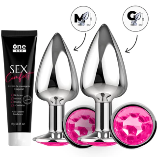 Kit Plug Anal Dilatador G + Plug Anal M + Gel Lubrificante Anal Sex Comfort