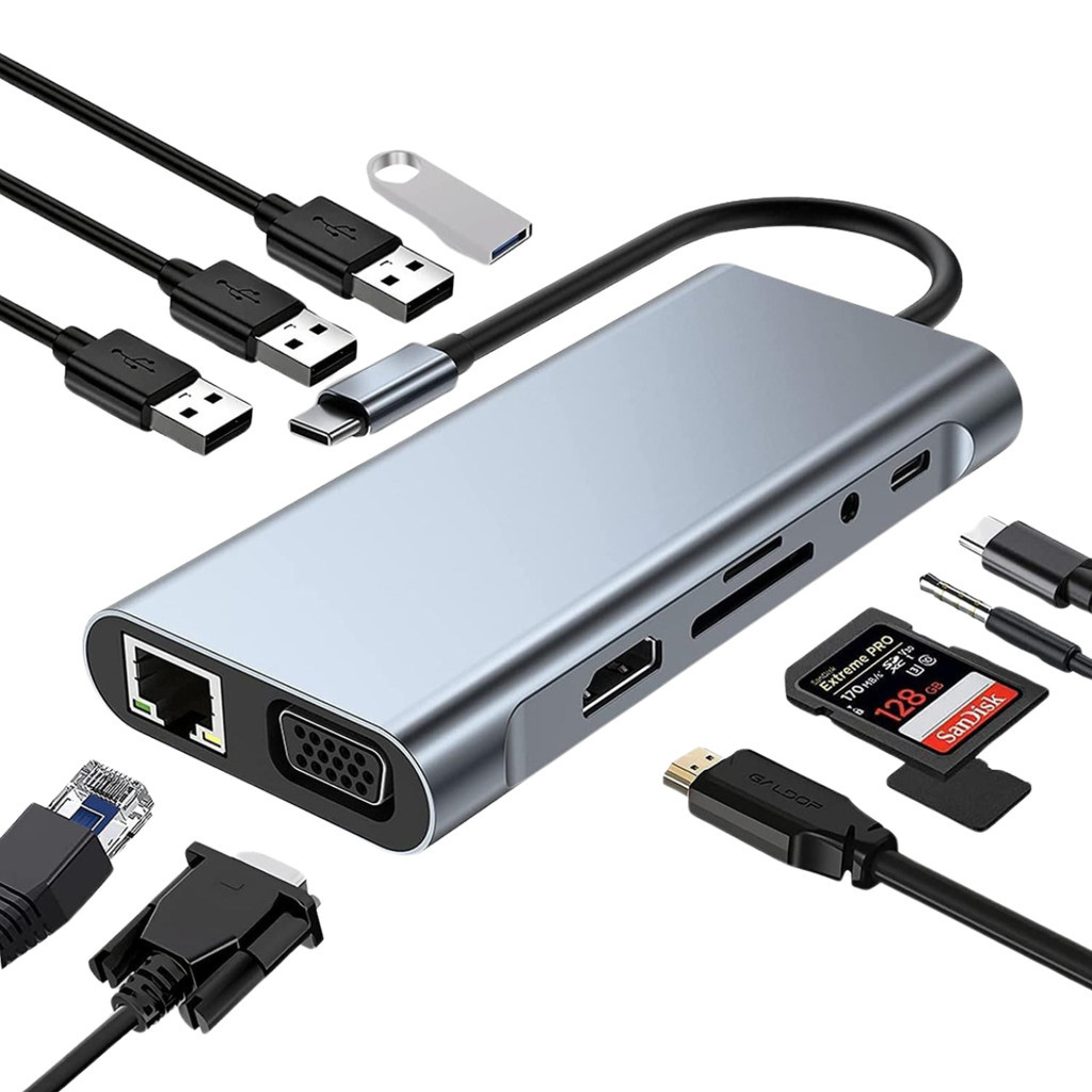 Hub Adaptador 11 Em 1 Tipo C Hdmi 4k Usb 3.0 Rj45 Microsd Tf | Shopee ...