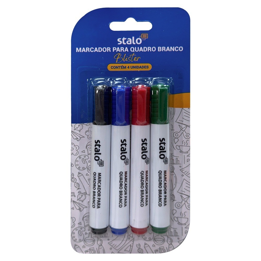 Kit 4 Caneta para Quadro Branco Stalo nas cores Preto, vermelho, Azul ...