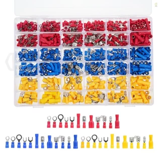 wohobr 840PCS Conjunto De Terminais De Pressão Fria Elétricos De Arame , Crimpado Isolados , Espada De Garfo De Anel De Bumbum Misto Bala De Desconexão Rápida Ki