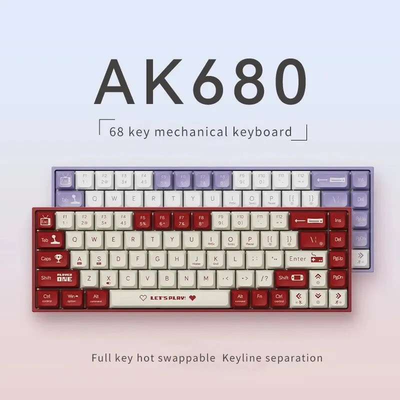 Teclado mecânico com fio, teclado mecânico laptop compacto,teclado gamer chá ou eixo vermelho, 68 teclas teclado Gaming AJAZZ-AK680