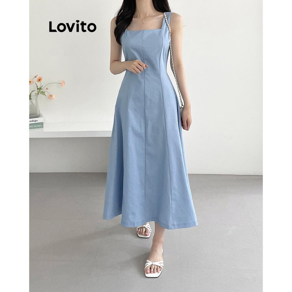 Lovito Vestido casual de linha de estrutura lisa para mulheres LNE60577
