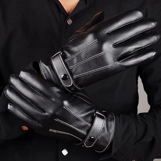 Luvas De Inverno Para Homens Couro Preto À Prova De Vento