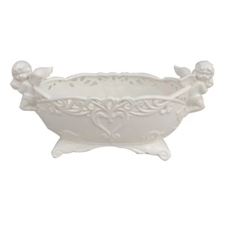 Vaso de Ceramica Branco Detalhes Anjos para Casa 14cm