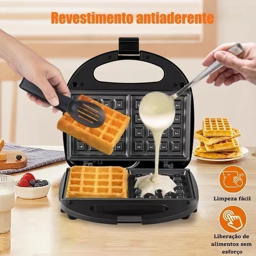 3 Em 1 Portátil Sanduicheiras Waffle Donuts Fast Antiaderente 110v