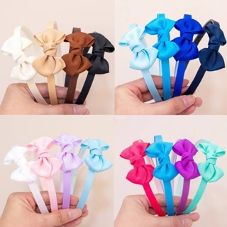 Conjunto de 4 peças de faixas de cabelo e laços para meninas, mini arcos de 2,5 polegadas de cor sólida, acessórios de cabelo fofos