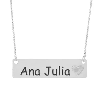 Colar com Nome Ana Julia de Aço Inox, Pronto, Prateado na Toque