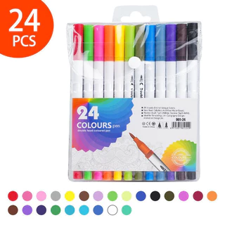 Kit 24 Caneta 2 em 1 Brush Lettering e Ponta Fina Dual Pen Canetinha Colorir Desenho em Oferta na Shopee