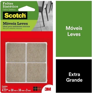Feltro Adesivo Cadeira Sofa Quadrado GG Marrom 38MM com 4 SCOTCH 3M