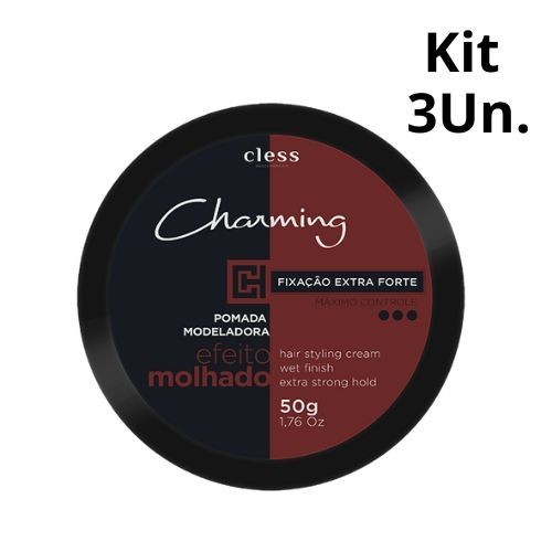Kit C/3 Pomadas Modeladoras Extra Forte - Efeito Molhado 50g - Charming Men