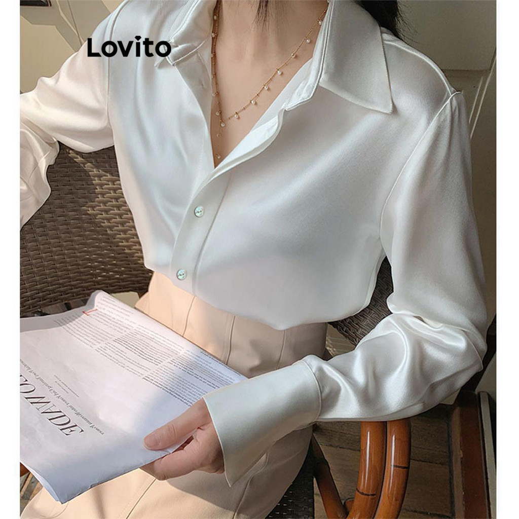 Lovito Blusa lisa elegante para mulheres LNL63363