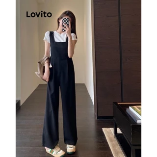 Lovito Macacão casual simples plissado para mulheres LNM75379