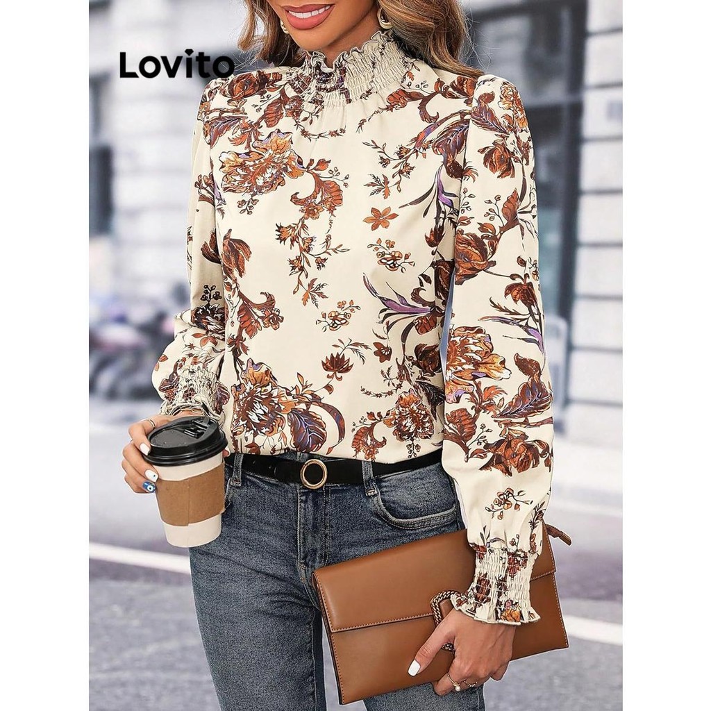 Lovito Blusa Boho Floral Flores para Mulheres LNL65139