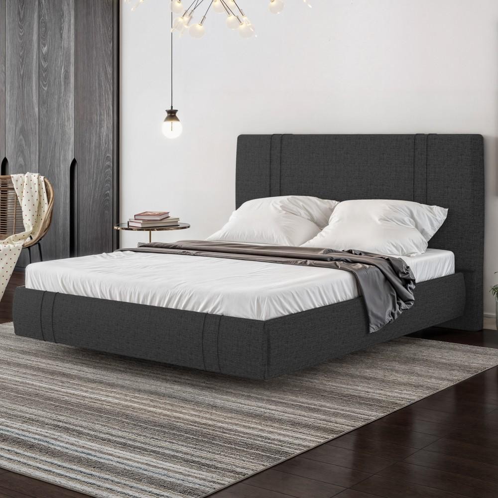 Cama Queen Flutuante Com Cabeceira 160cm Lyra S05 Linho Preto - Mpozenato