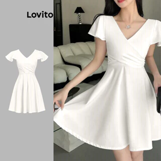 Lovito Vestido casual simples com babados para mulheres L100MD105