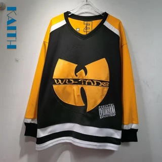 # E1 Popular Coreano Unissex Vintage Algodão Plus Size Padrão Irregular Carta Bordado Gráfico Camiseta Com Decote Em V Mangas Compridas Streetwear Cor Bloqueando Camisetas Para Homem