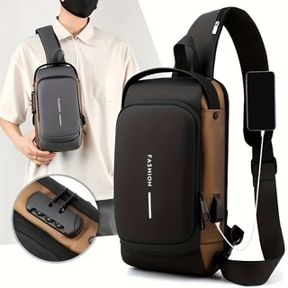 Mochila de Ombro Transversal Compacta Unilateral USB Trava de Código Á prova d'água